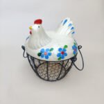 Ceramic Hen Egg Basket Holder - Blue