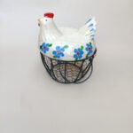 Ceramic Hen Egg Basket Holder - Blue - Image 2
