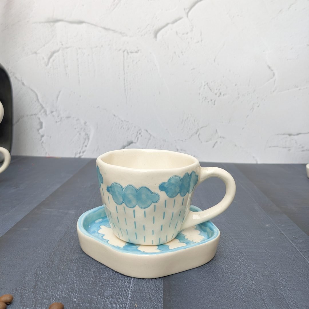 Rain Cloud Hand Painted Ceramic Cup & Saucer Set