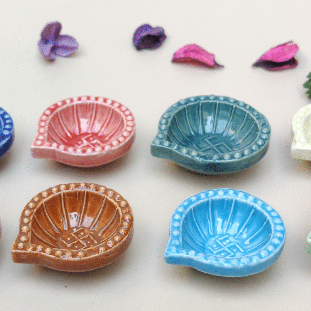 Assorted Swastik Ceramic Diya - Image 1