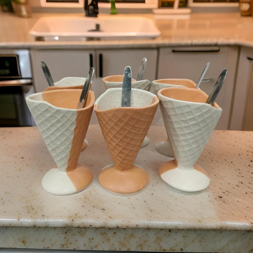 A Icecream Cone Bowl - Set of 6 with Steel Spoons - Image 1