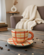 Ruby Plaid Cup & Saucer Set