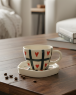 Red Heart Crossword Hand Painted Cup & Saucer Set