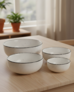 White & Black Rim Serving Bowls – Set of 4