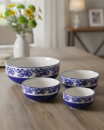 Blue White Leaf Serving Bowls – Set of 4
