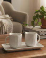 White Coffee Mug with Tray Set
