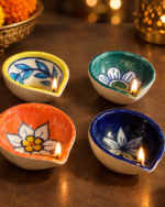 Festive Floral Hand-Painted Diya Set (Pack of 4) - Image 2