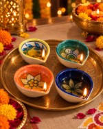 Festive Floral Hand-Painted Diya Set (Pack of 4)