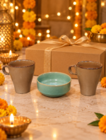 Brown Mug & Green Bowl Combo Set of 3