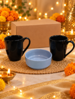 Black Mug & Blue Bowl Combo Set of 3