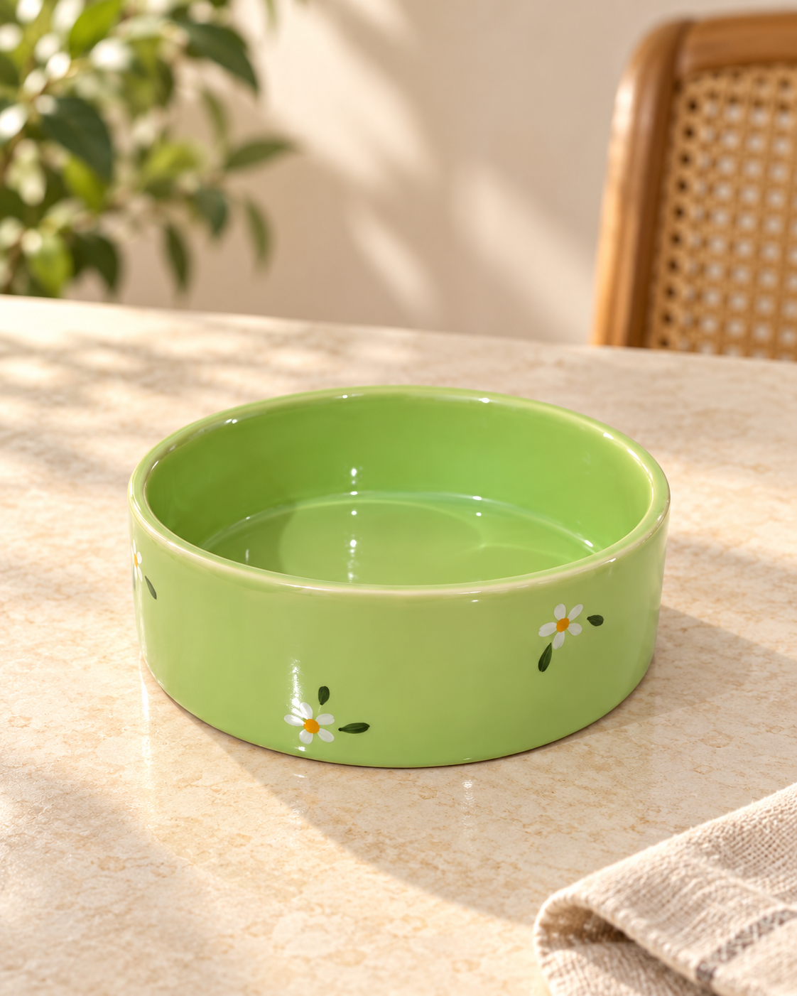 Pistachio Green Daisy Ceramic Bowl (1) Green Daisy Snack Bowl - Image 1